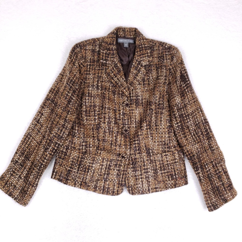 Josephine Chaus Blazer Brown Tweed Jacket Size 12 Heritage Retro‎ Officewear